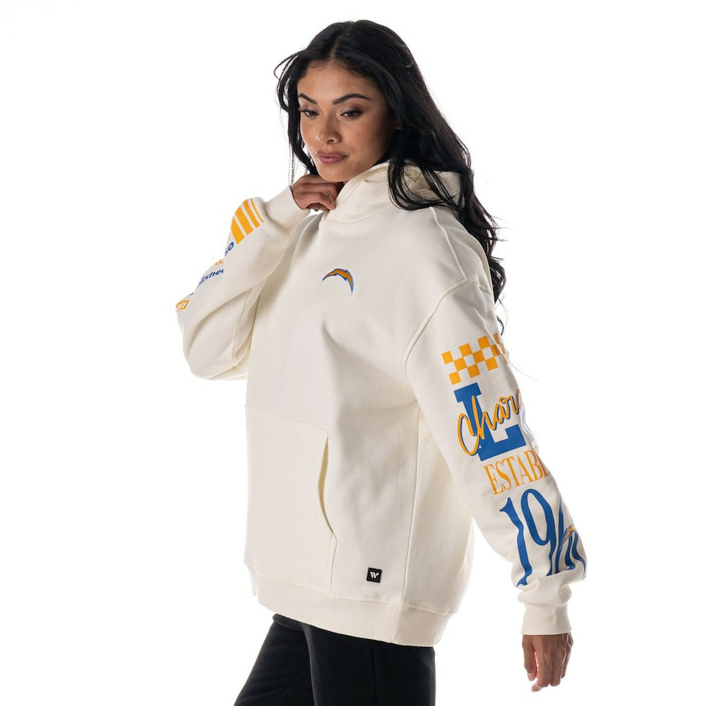 Los Angeles Chargers The Wild Collective Unisex Stacked Graphic Sleeve Fleece Hoodie - Cream outlet
