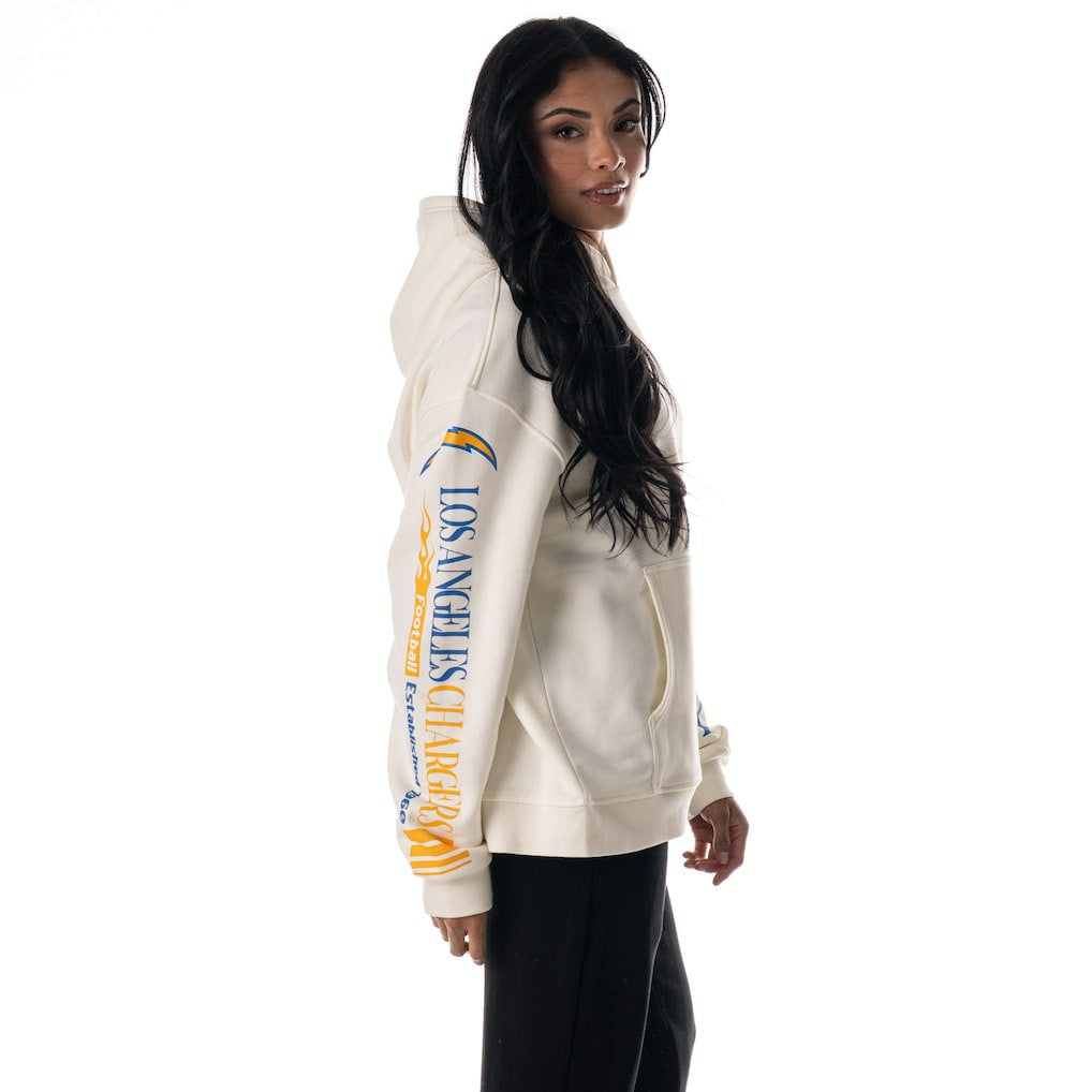 Los Angeles Chargers The Wild Collective Unisex Stacked Graphic Sleeve Fleece Hoodie - Cream outlet