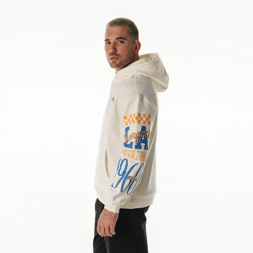 Los Angeles Chargers The Wild Collective Unisex Stacked Graphic Sleeve Fleece Hoodie - Cream outlet