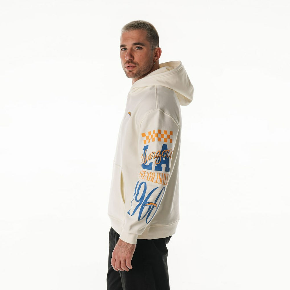 Los Angeles Chargers The Wild Collective Unisex Stacked Graphic Sleeve Fleece Hoodie - Cream outlet