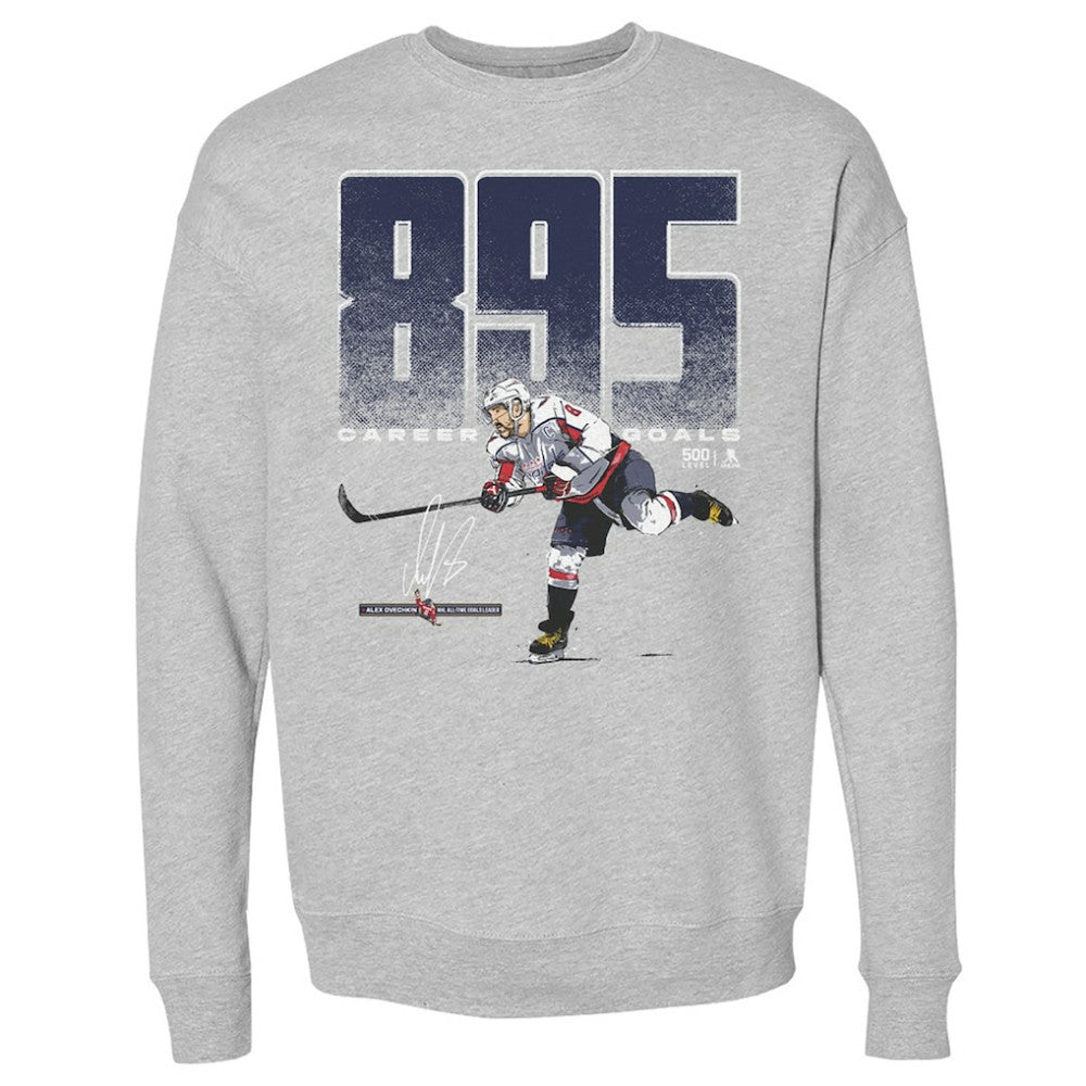 Alexander Ovechkin Washington Capitals 500 Level NHL All-Time Leading Goal Scorer Bold Pullover Sweatshirt - Heather Gray Sweatshirts