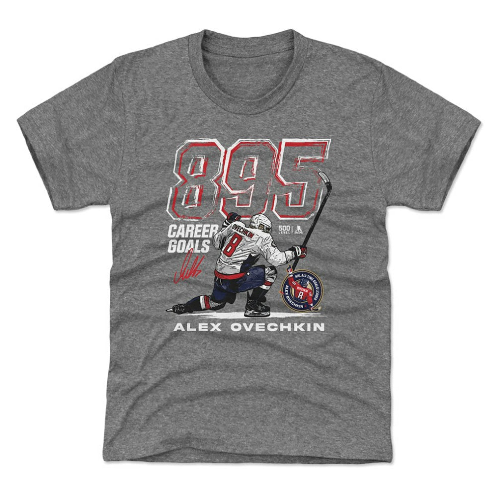 Alexander Ovechkin Washington Capitals 500 Level Youth NHL All-Time Leading Goal Scorer Grunge T-Shirt - Gray T-shirts