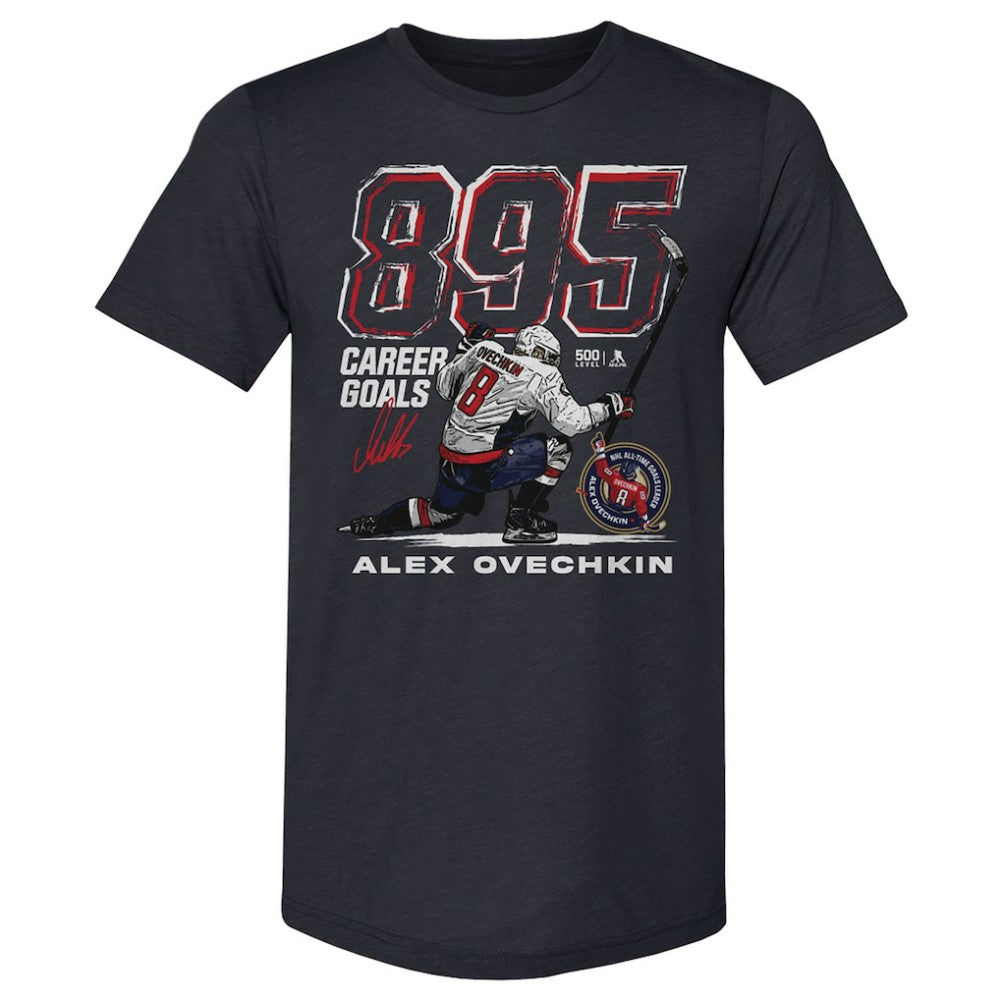 Alexander Ovechkin Washington Capitals 500 Level NHL All-Time Leading Goal Scorer Tri-Blend Grunge T-Shirt - Navy T-shirts