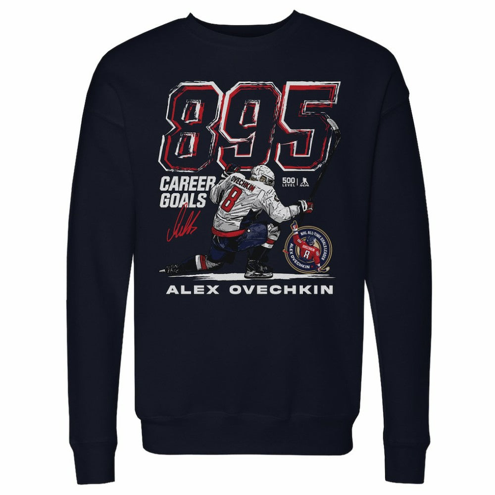 Alexander Ovechkin Washington Capitals 500 Level NHL All-Time Leading Goal Scorer Grunge Pullover Sweatshirt - Navy Sweatshirts