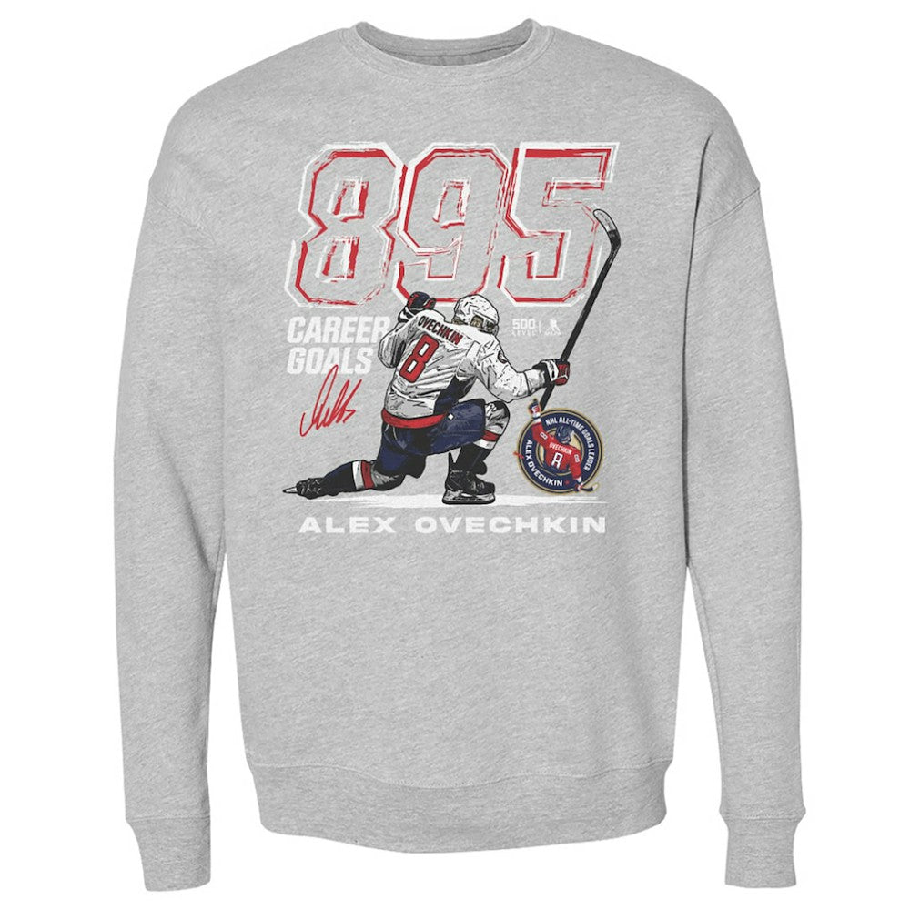 Alexander Ovechkin Washington Capitals 500 Level NHL All-Time Leading Goal Scorer Grunge Pullover Sweatshirt - Heather Gray Sweatshirts