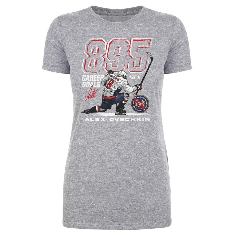 Alexander Ovechkin Washington Capitals 500 Level Women's NHL All-Time Leading Goal Scorer Grunge T-Shirt - Heather Gray T-shirts