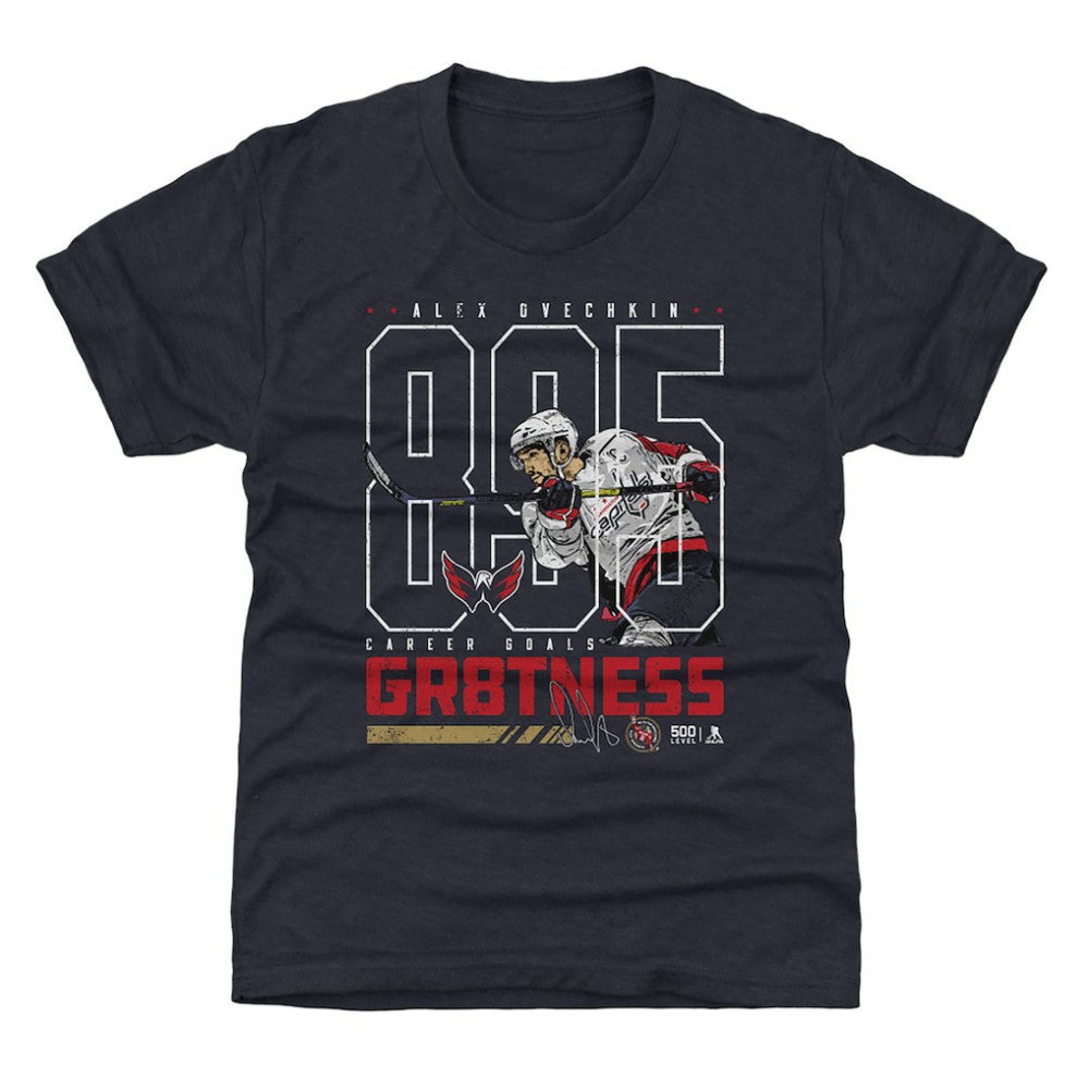 Alexander Ovechkin Washington Capitals 500 Level Youth NHL All-Time Leading Goal Scorer Outline T-Shirt - Navy T-shirts