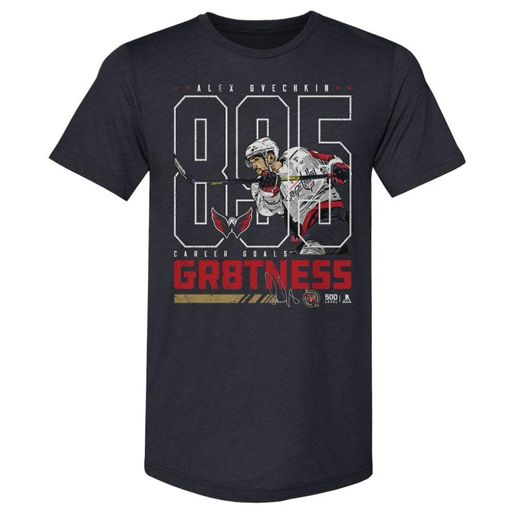 Alexander Ovechkin Washington Capitals 500 Level NHL All-Time Leading Goal Scorer Tri-Blend Outline T-Shirt - Navy T-shirts