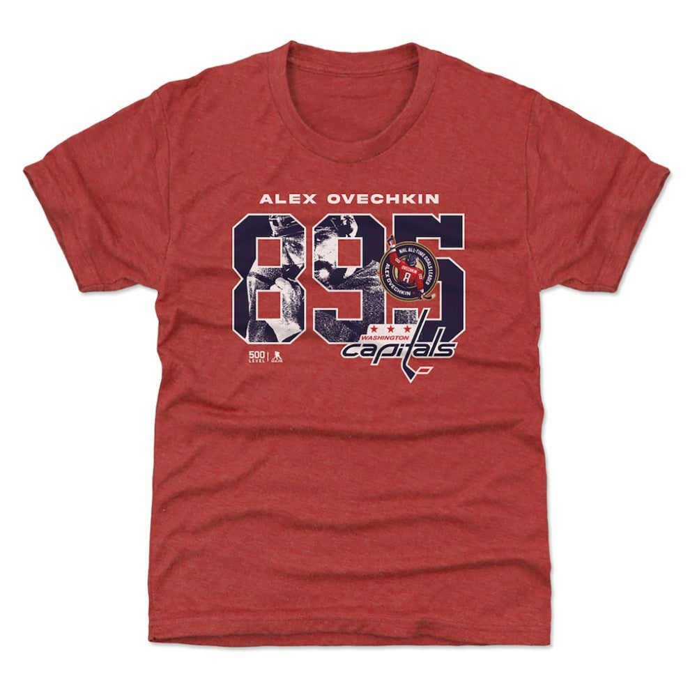 Alexander Ovechkin Washington Capitals 500 Level Youth NHL All-Time Leading Goal Scorer Overlay T-Shirt - Red T-shirts