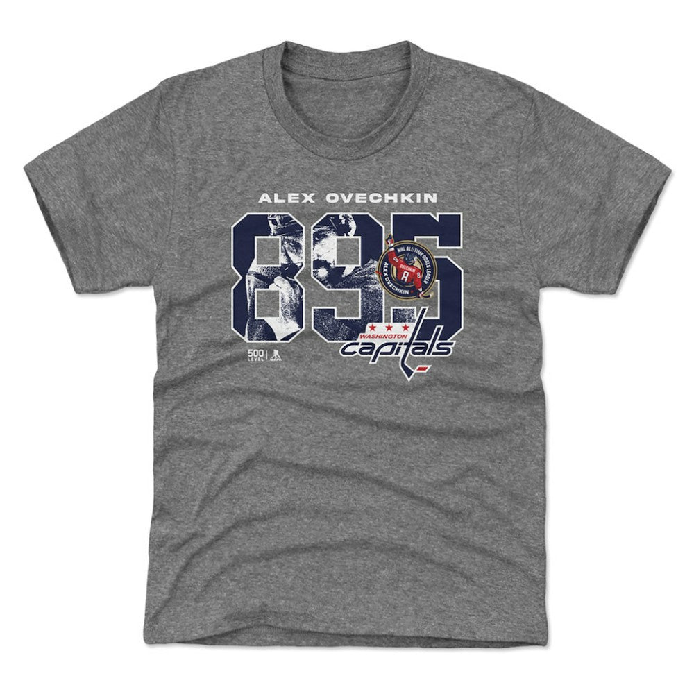 Alexander Ovechkin Washington Capitals 500 Level Youth NHL All-Time Leading Goal Scorer Overlay T-Shirt - Gray T-shirts