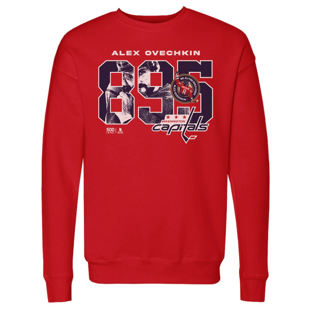 Alexander Ovechkin Washington Capitals 500 Level NHL All-Time Leading Goal Scorer Overlay Pullover Sweatshirt - Red Sweatshirts