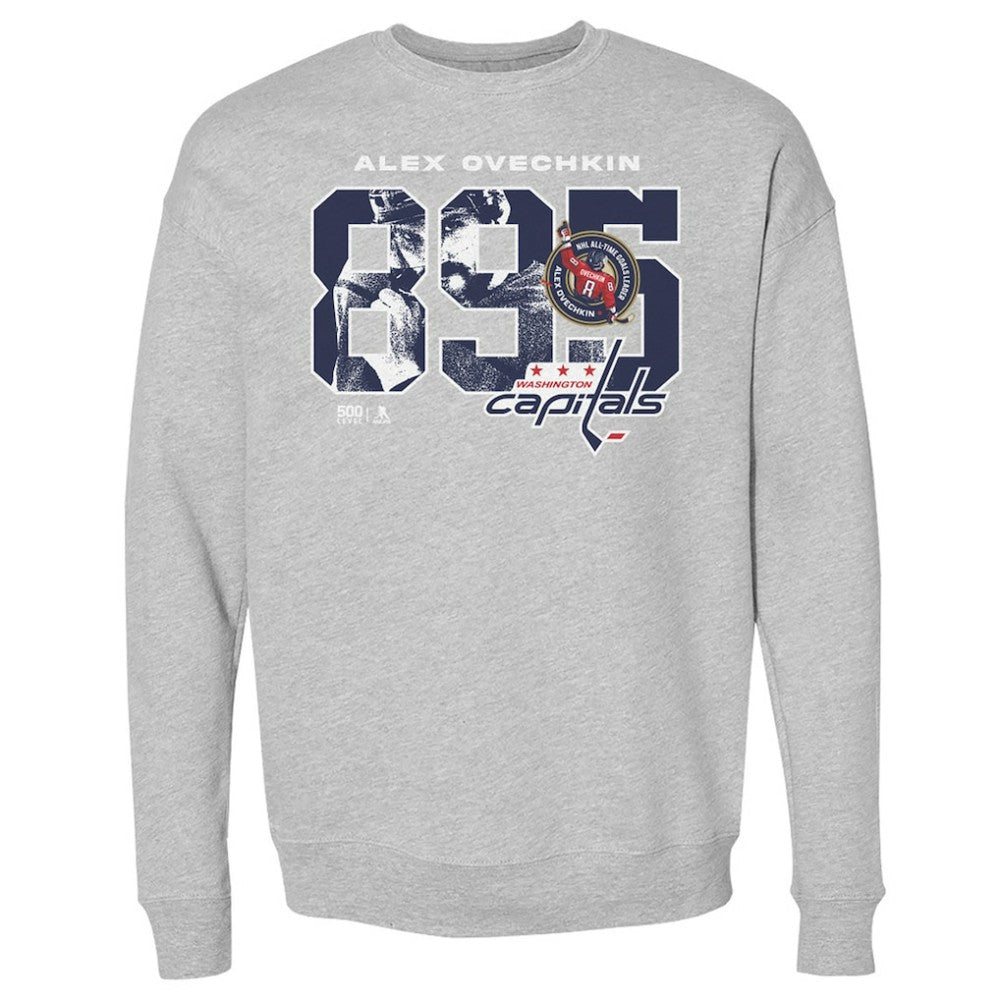 Alexander Ovechkin Washington Capitals 500 Level NHL All-Time Leading Goal Scorer Overlay Pullover Sweatshirt - Heather Gray Sweatshirts