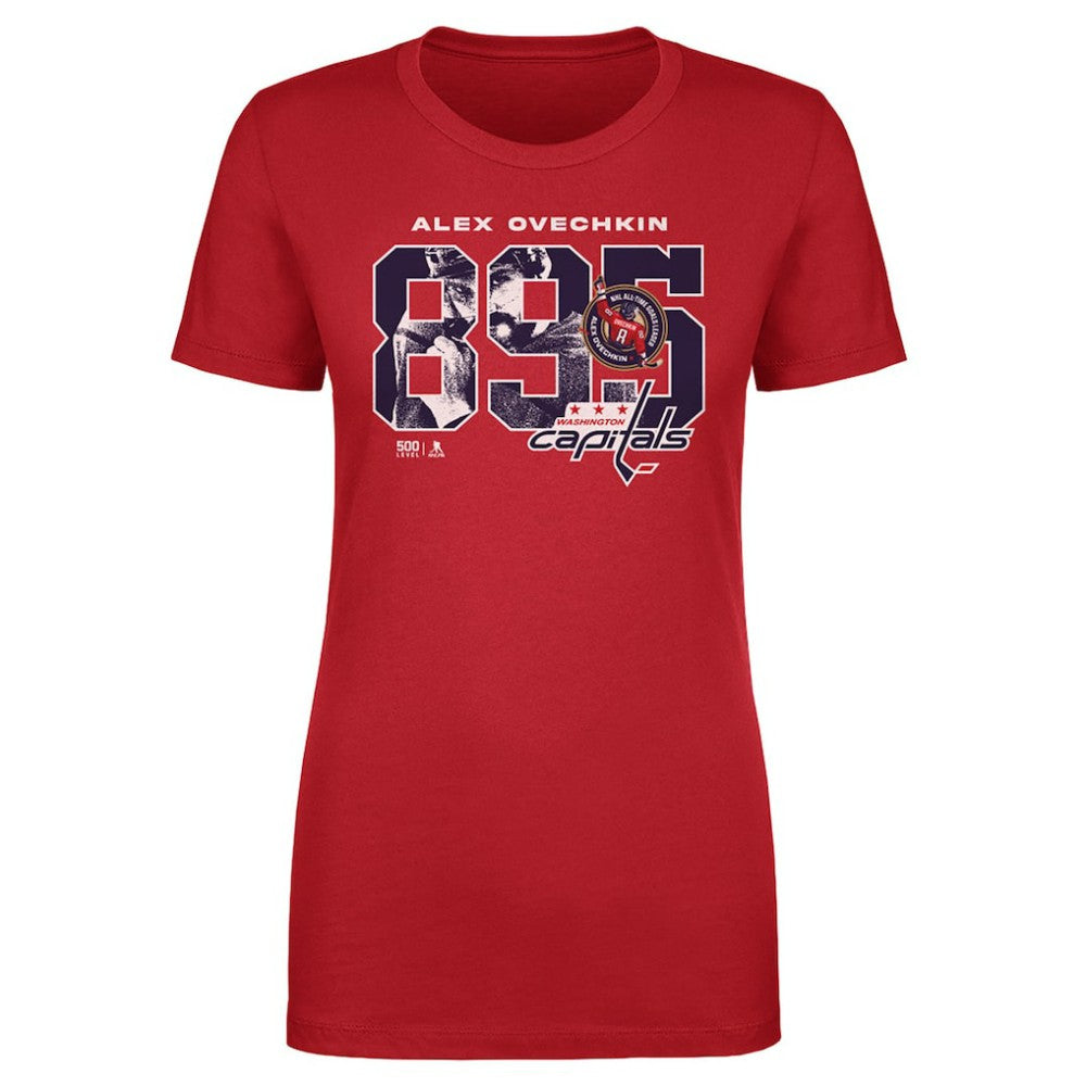Alexander Ovechkin Washington Capitals 500 Level Women's NHL All-Time Leading Goal Scorer Overlay T-Shirt - Red T-shirts