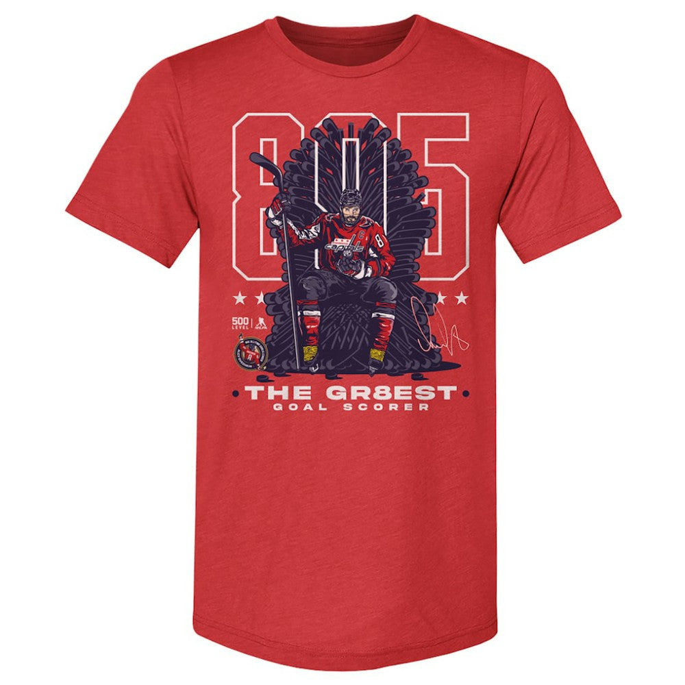 Alexander Ovechkin Washington Capitals 500 Level NHL All-Time Leading Goal Scorer Tri-Blend Throne T-Shirt - Red T-shirts