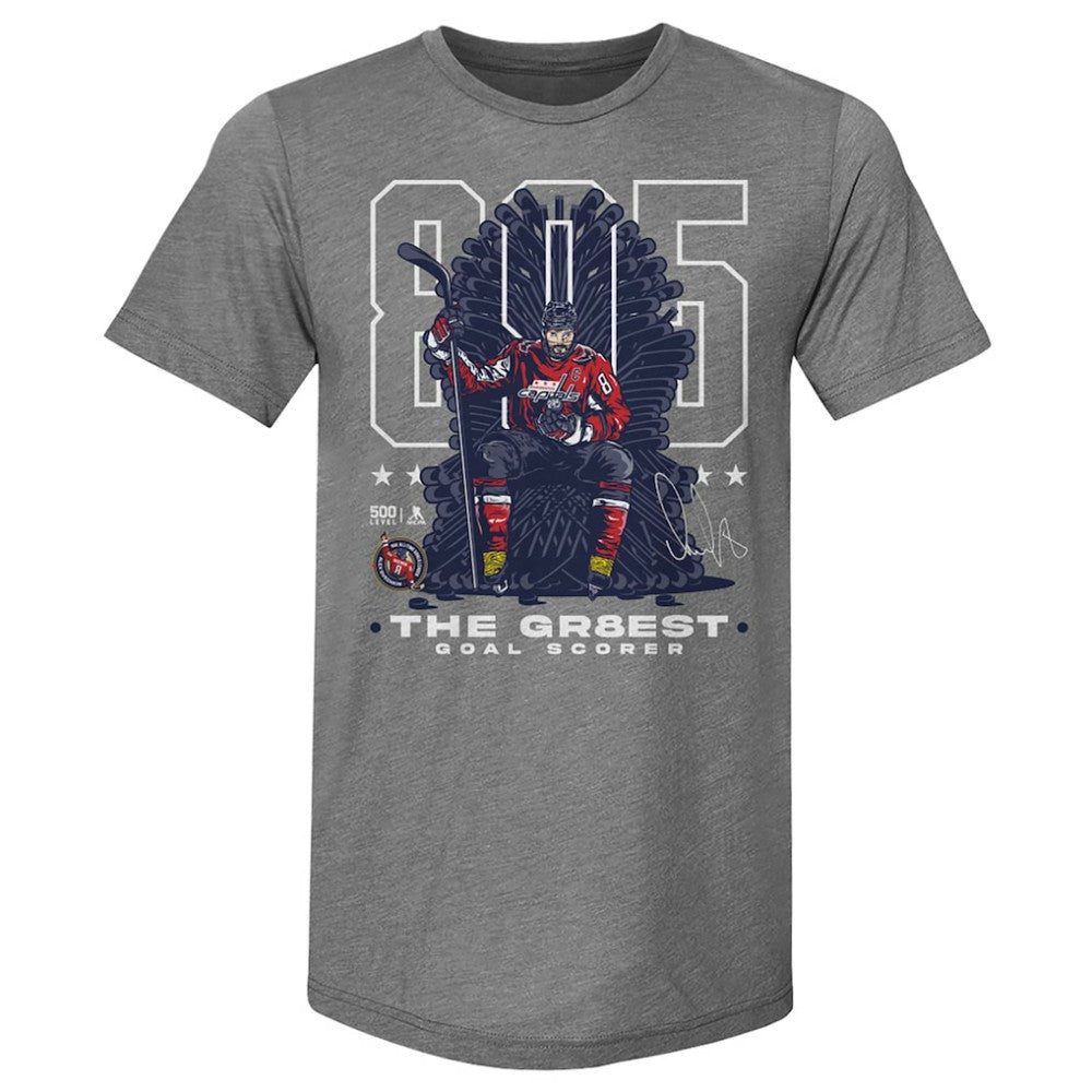 Alexander Ovechkin Washington Capitals 500 Level NHL All-Time Leading Goal Scorer Tri-Blend Throne T-Shirt - Gray T-shirts