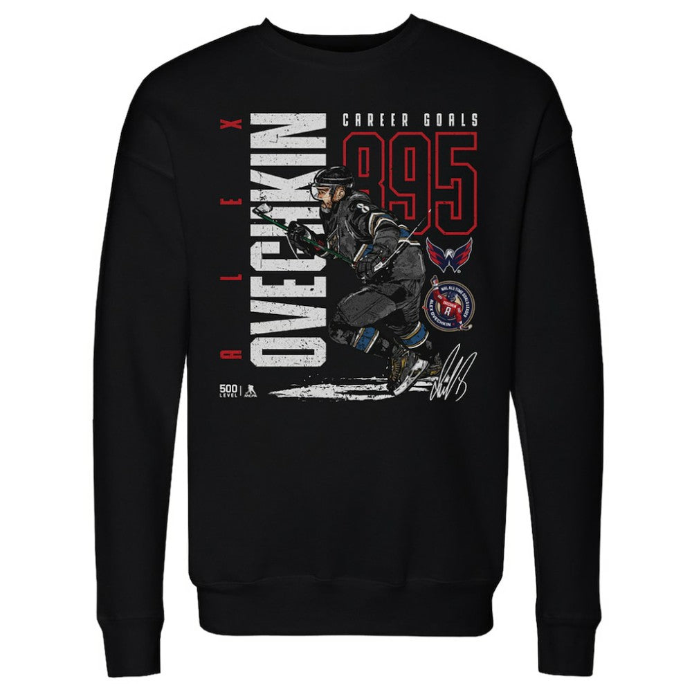 Alexander Ovechkin Washington Capitals 500 Level NHL All-Time Leading Goal Scorer Throwback Pullover Sweatshirt - Black Sweatshirts