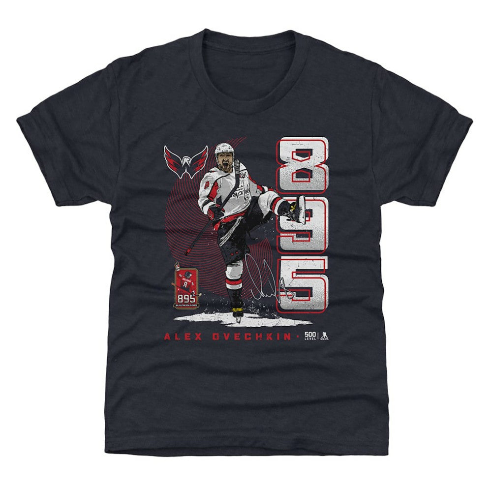 Alexander Ovechkin Washington Capitals 500 Level Youth NHL All-Time Leading Goal Scorer Vertical T-Shirt - Navy T-shirts