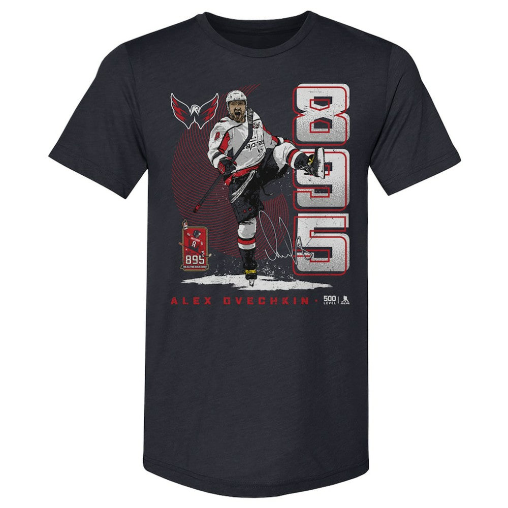 Alexander Ovechkin Washington Capitals 500 Level NHL All-Time Leading Goal Scorer Tri-Blend Vertical T-Shirt - Navy T-shirts