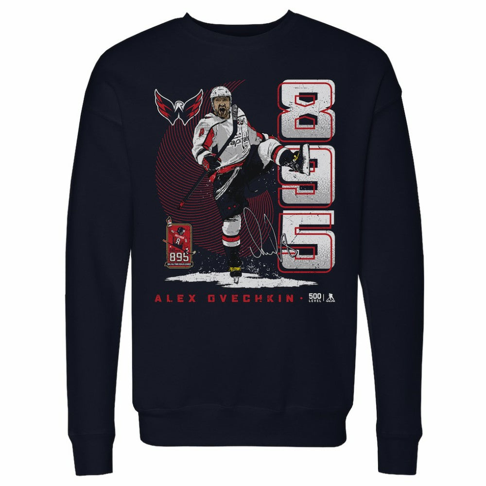 Alexander Ovechkin Washington Capitals 500 Level NHL All-Time Leading Goal Scorer Vertical Pullover Sweatshirt - Navy Sweatshirts