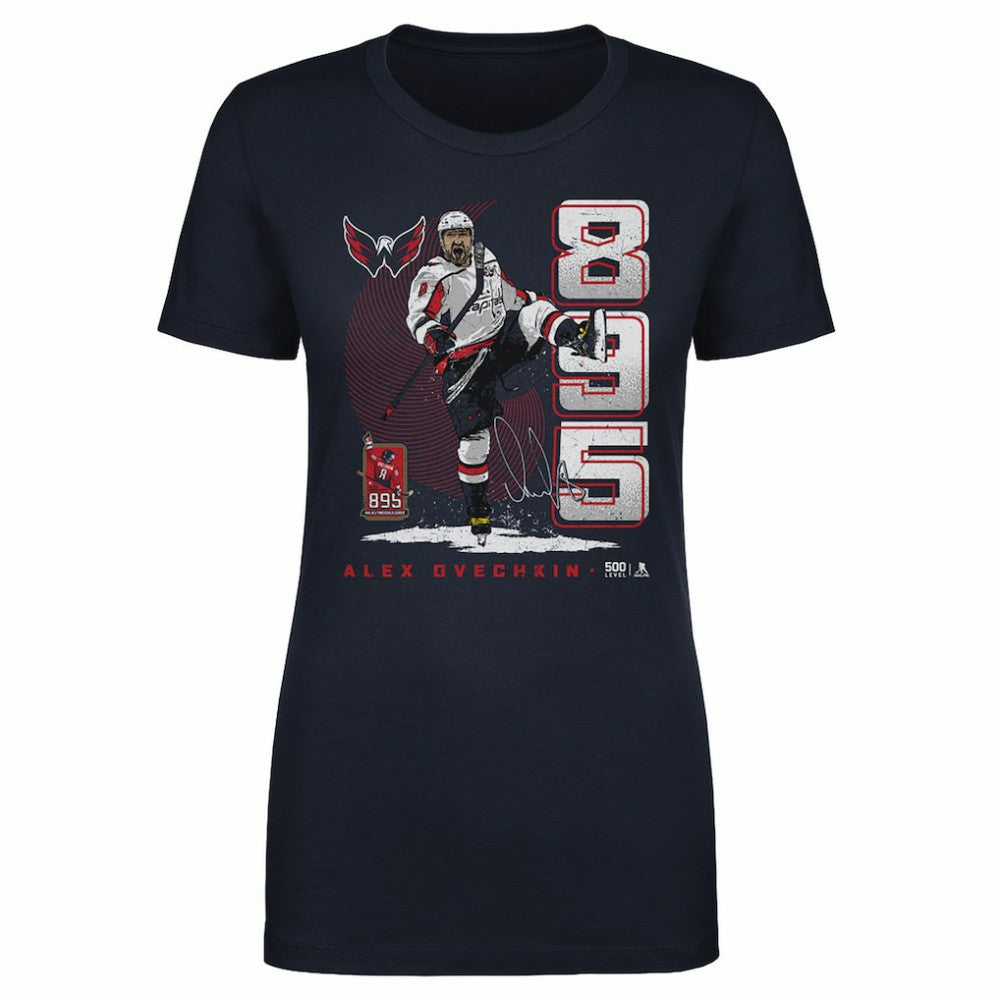 Alexander Ovechkin Washington Capitals 500 Level Women's NHL All-Time Leading Goal Scorer Vertical T-Shirt - Navy T-shirts