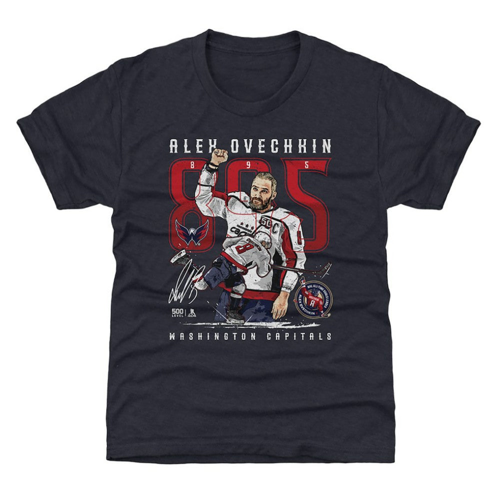 Alexander Ovechkin Washington Capitals 500 Level Youth NHL All-Time Leading Goal Scorer The Shot T-Shirt - Navy T-shirts