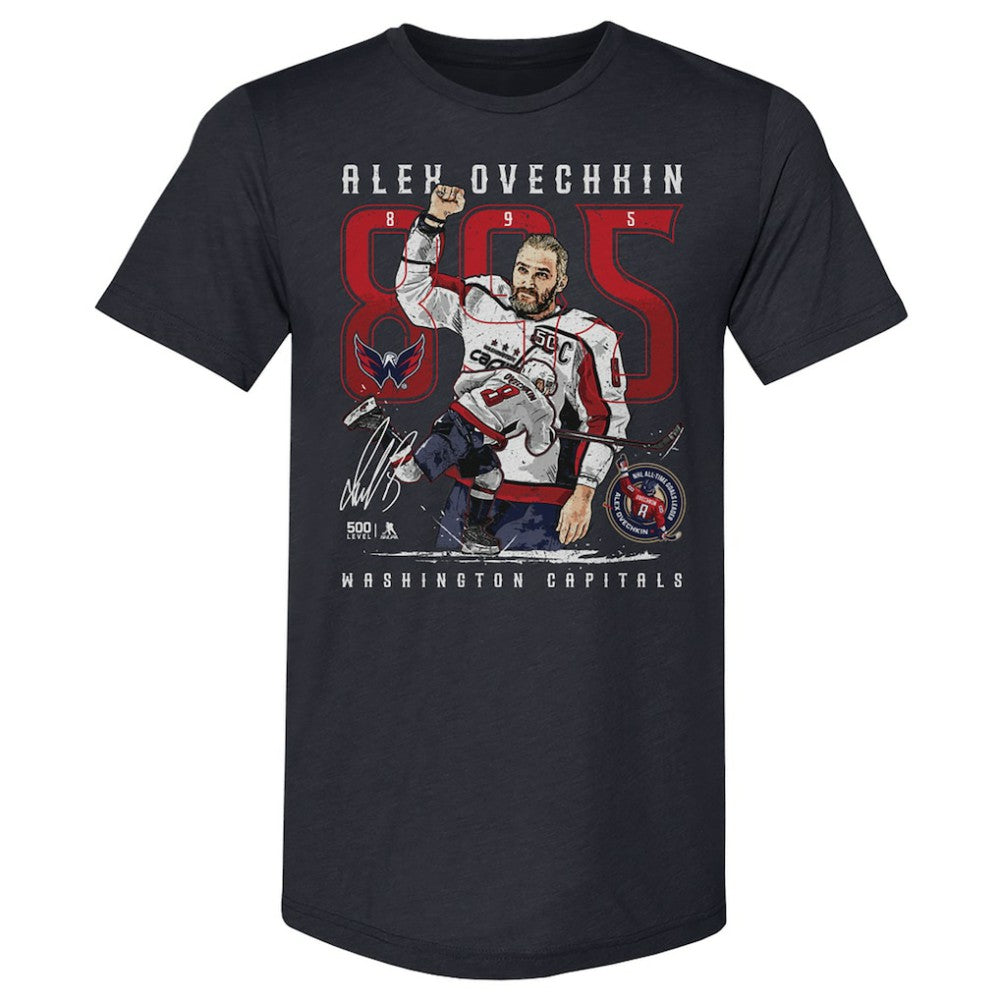 Alexander Ovechkin Washington Capitals 500 Level NHL All-Time Leading Goal Scorer Tri-Blend The Shot T-Shirt - Navy T-shirts