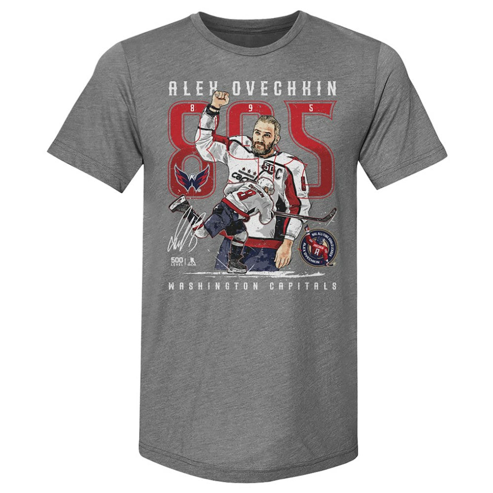 Alexander Ovechkin Washington Capitals 500 Level NHL All-Time Leading Goal Scorer Tri-Blend The Shot T-Shirt - Gray T-shirts