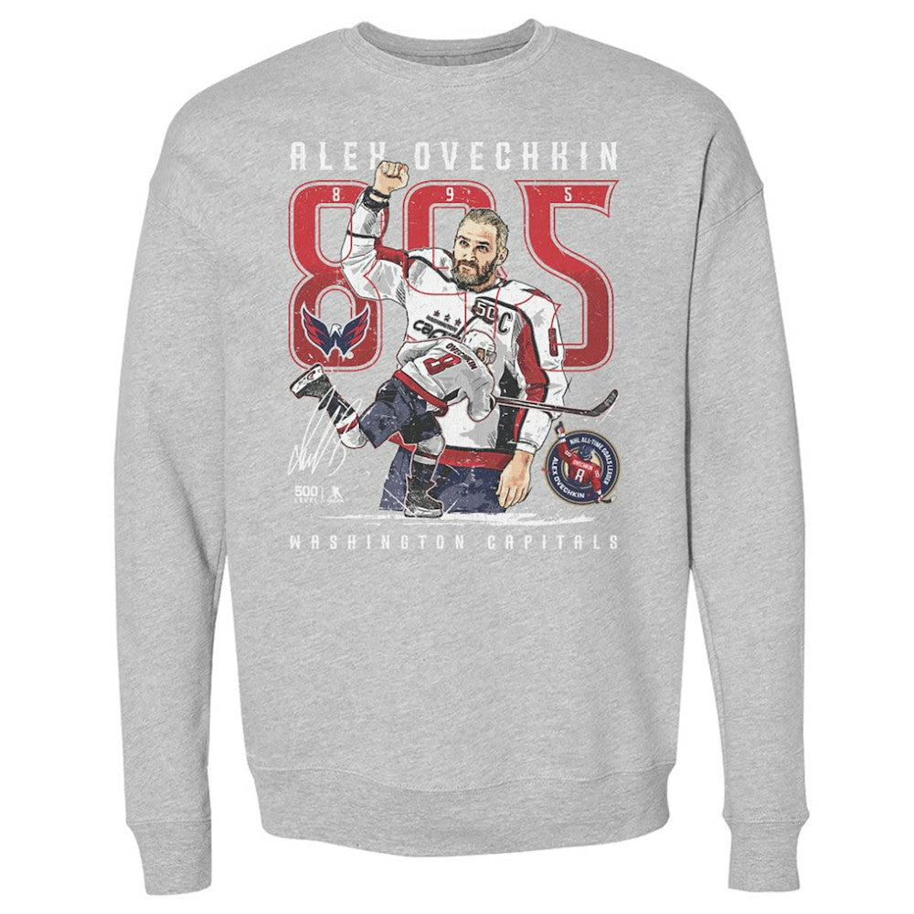 Alexander Ovechkin Washington Capitals 500 Level NHL All-Time Leading Goal Scorer The Shot Pullover Sweatshirt - Heather Gray Sweatshirts