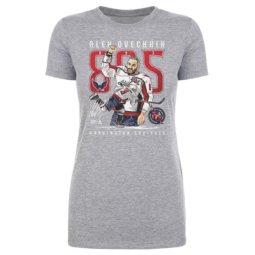 Alexander Ovechkin Washington Capitals 500 Level Women's NHL All-Time Leading Goal Scorer The Shot T-Shirt - Heather Gray T-shirts