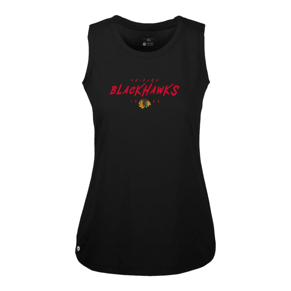 Chicago Blackhawks Levelwear Women's Macy Scratched Tank Top - Black Tank Top