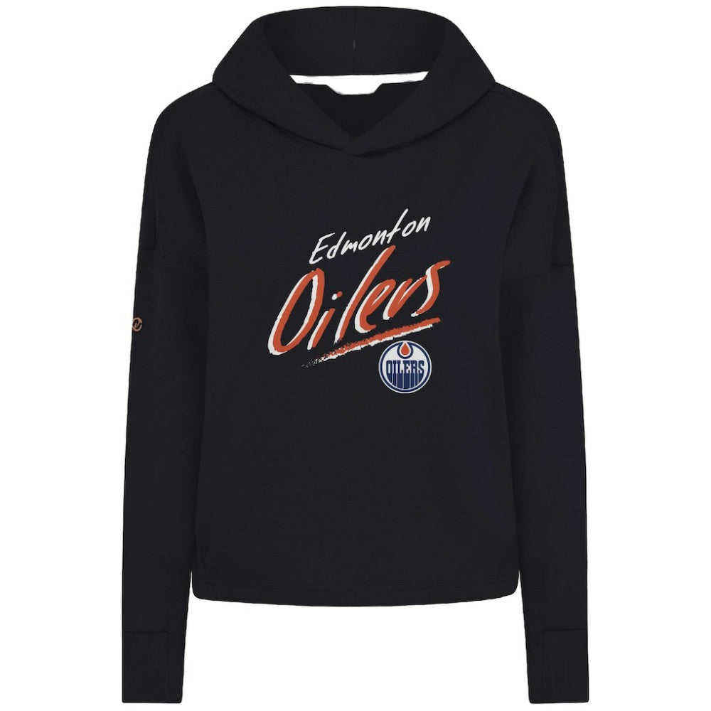 Edmonton Oilers Levelwear Women's Sweet Sizzle Tri-Blend Cropped Pullover Hoodie - Black Hoodies