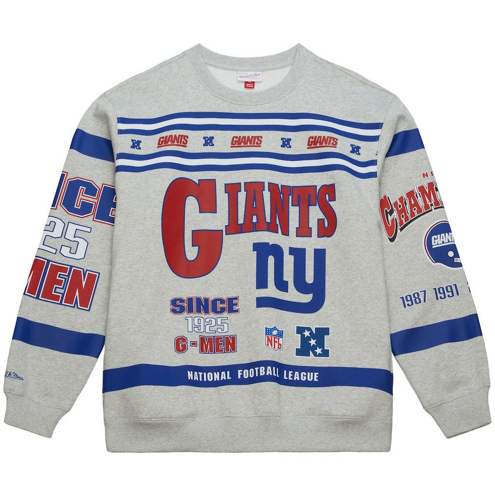 New York Giants All Over Print Vintage Fleece Crewneck Sweatshirt - Heather Gray sale