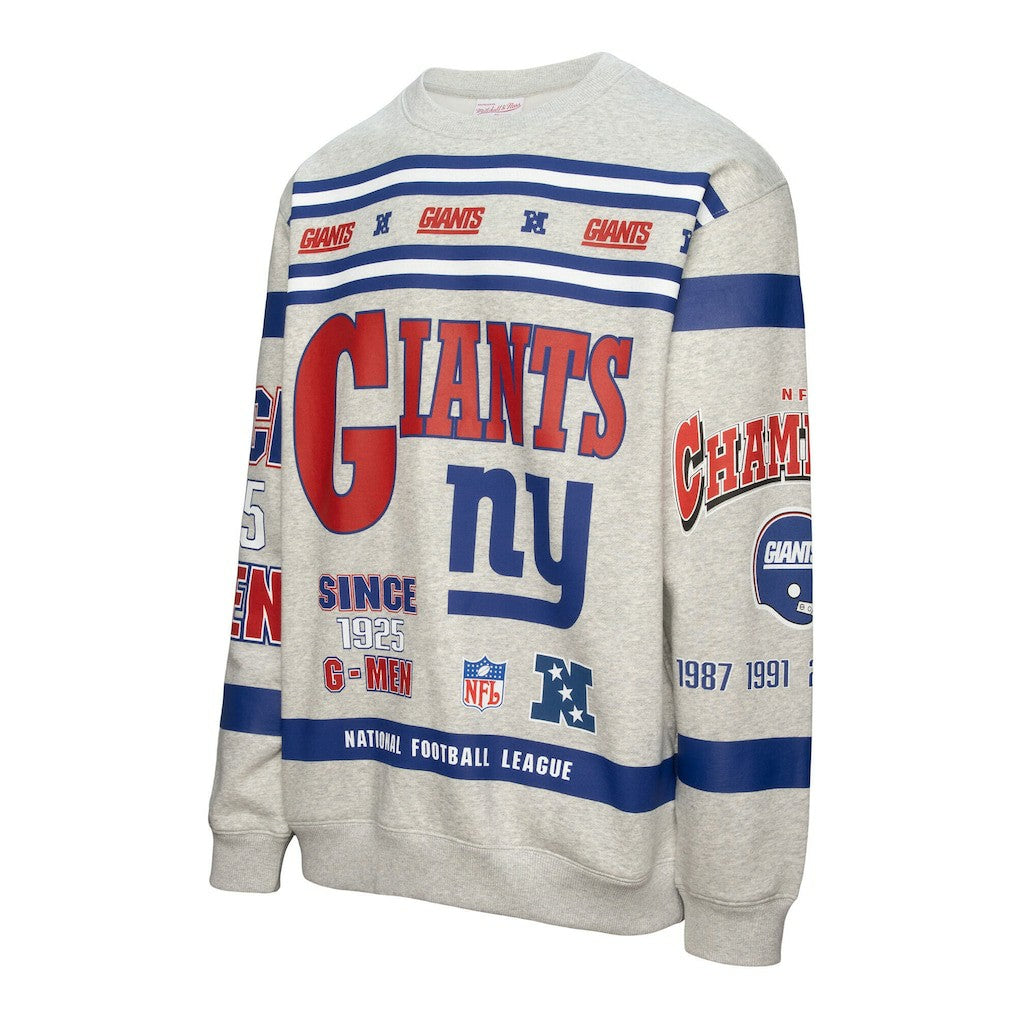 New York Giants All Over Print Vintage Fleece Crewneck Sweatshirt - Heather Gray sale