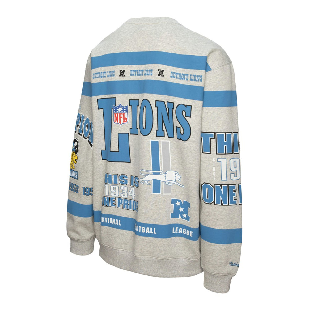 Detroit Lions All Over Print Vintage Fleece Crewneck Sweatshirt - Heather Gray on sale