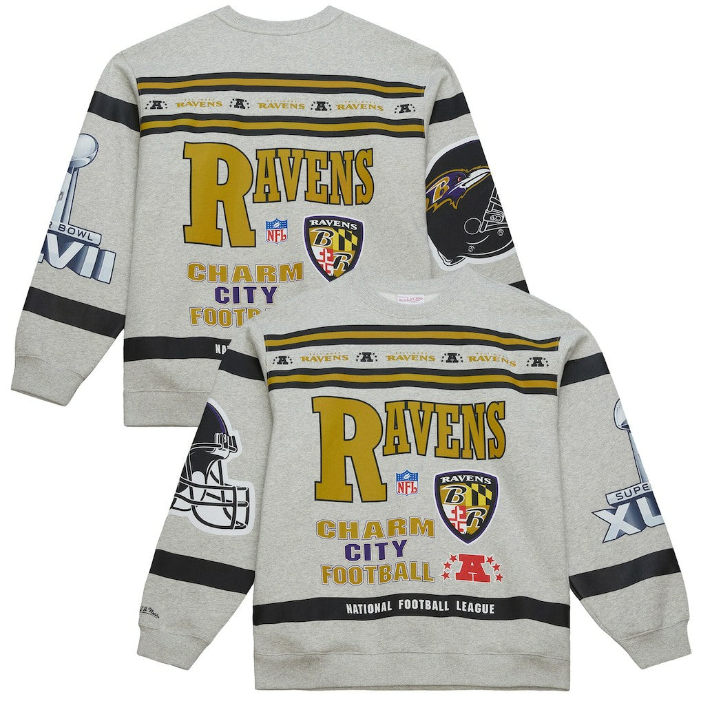 Baltimore Ravens All Over Print Vintage Fleece Crewneck Sweatshirt - Heather Gray outlet
