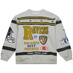 Baltimore Ravens All Over Print Vintage Fleece Crewneck Sweatshirt - Heather Gray outlet