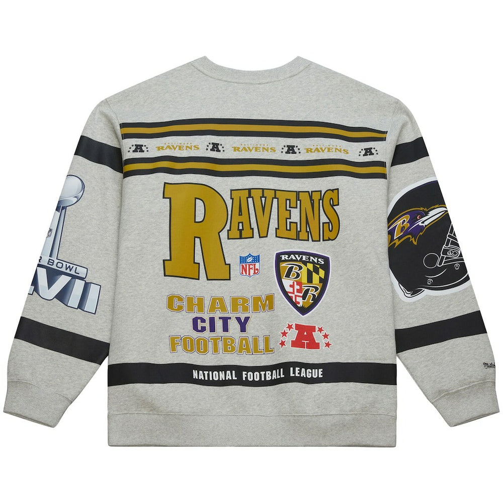 Baltimore Ravens All Over Print Vintage Fleece Crewneck Sweatshirt - Heather Gray outlet
