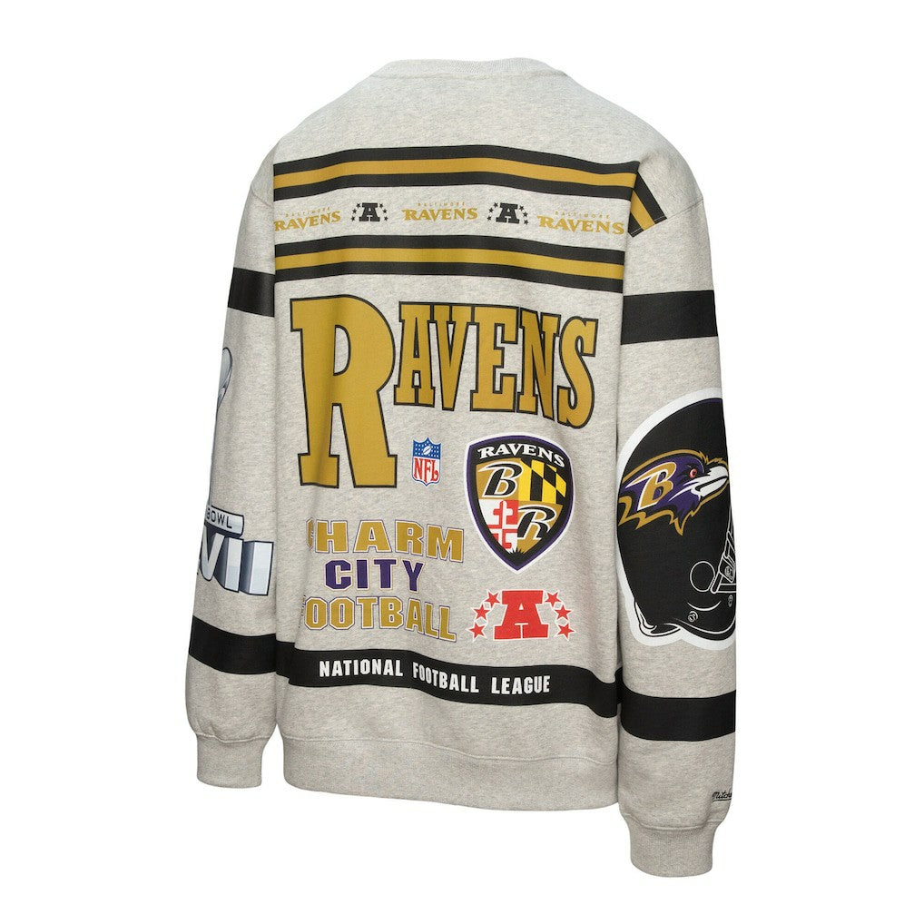 Baltimore Ravens All Over Print Vintage Fleece Crewneck Sweatshirt - Heather Gray outlet