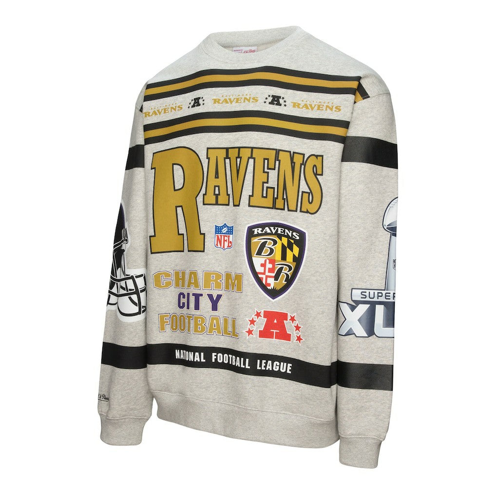 Baltimore Ravens All Over Print Vintage Fleece Crewneck Sweatshirt - Heather Gray outlet