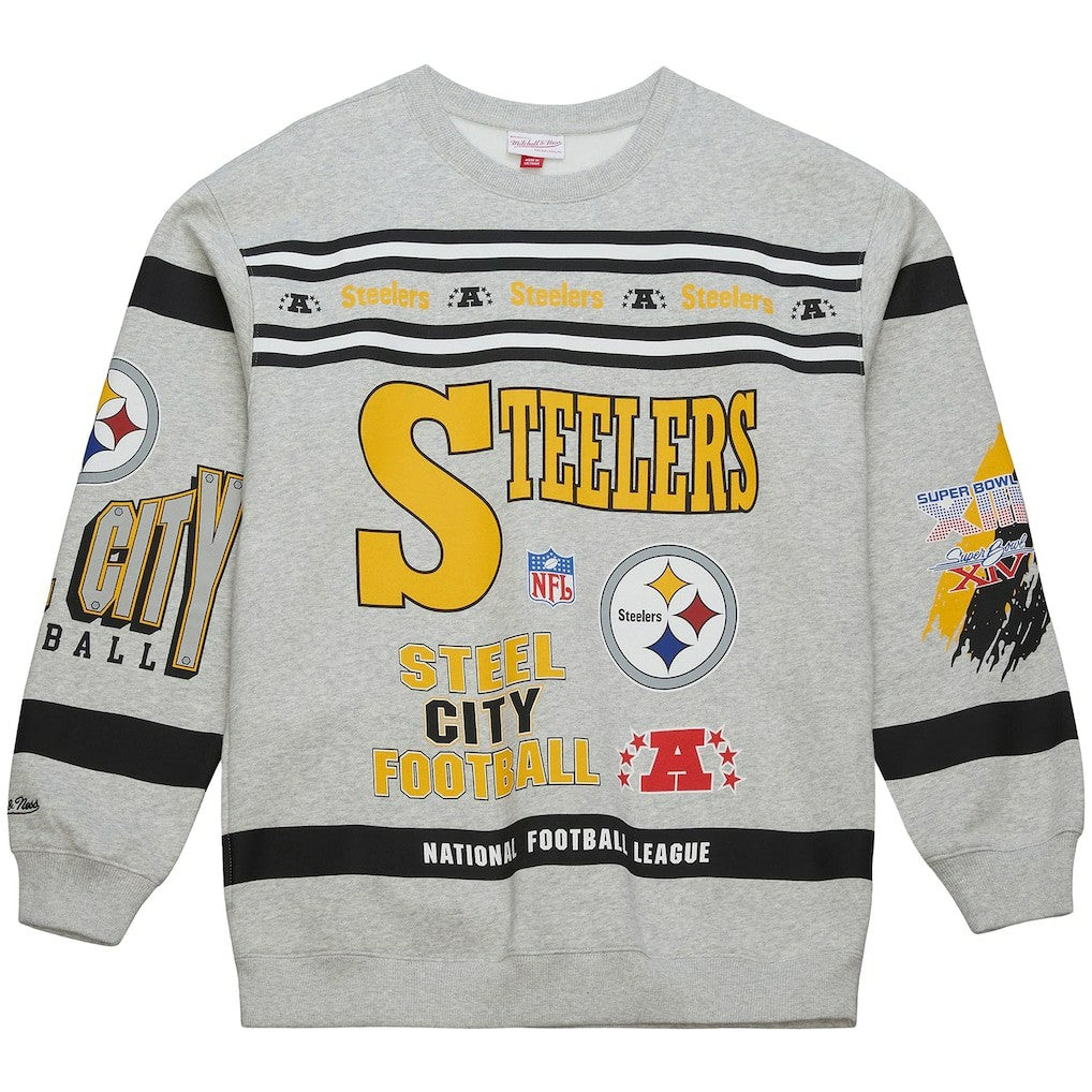 Pittsburgh Steelers All Over Print Vintage Fleece Crewneck Sweatshirt - Heather Gray outlet