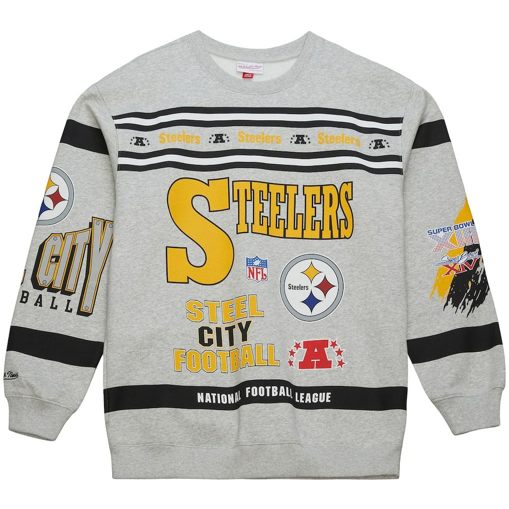 Pittsburgh Steelers All Over Print Vintage Fleece Crewneck Sweatshirt - Heather Gray outlet