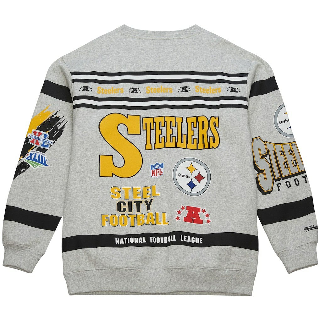 Pittsburgh Steelers All Over Print Vintage Fleece Crewneck Sweatshirt - Heather Gray outlet