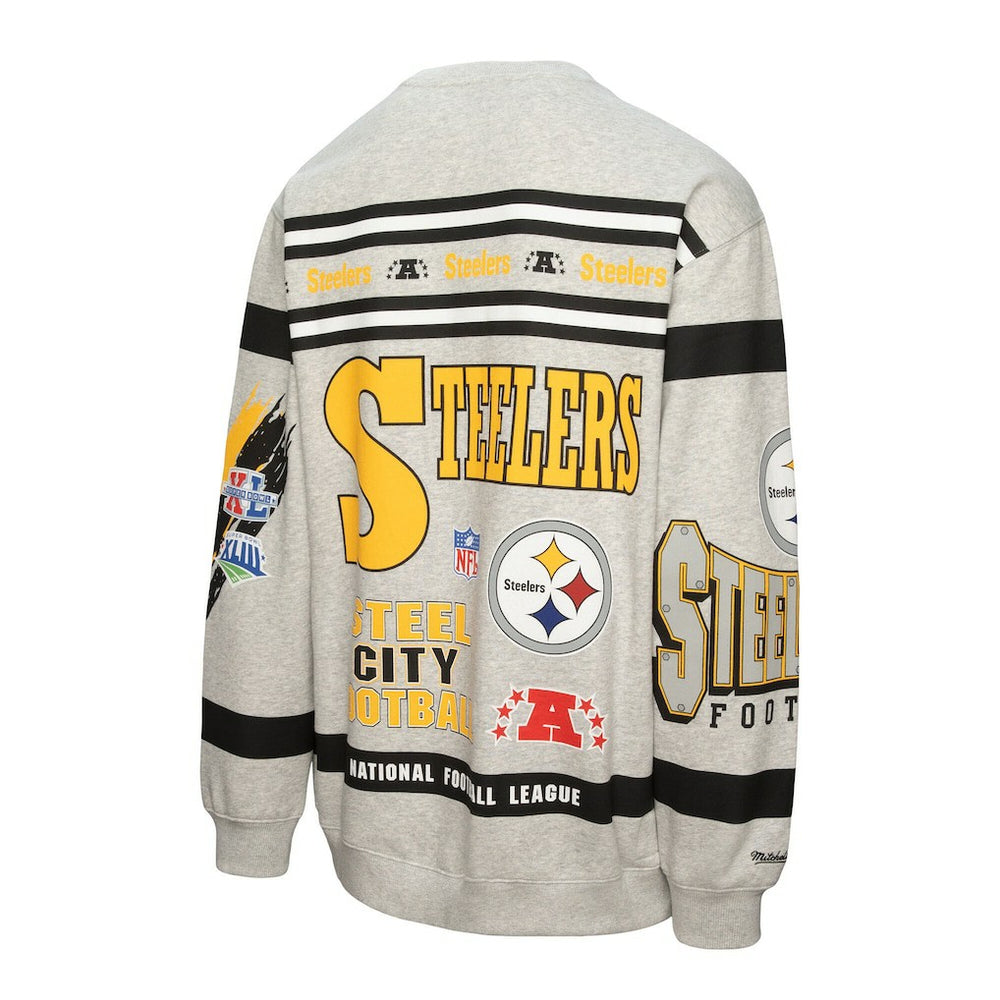 Pittsburgh Steelers All Over Print Vintage Fleece Crewneck Sweatshirt - Heather Gray outlet