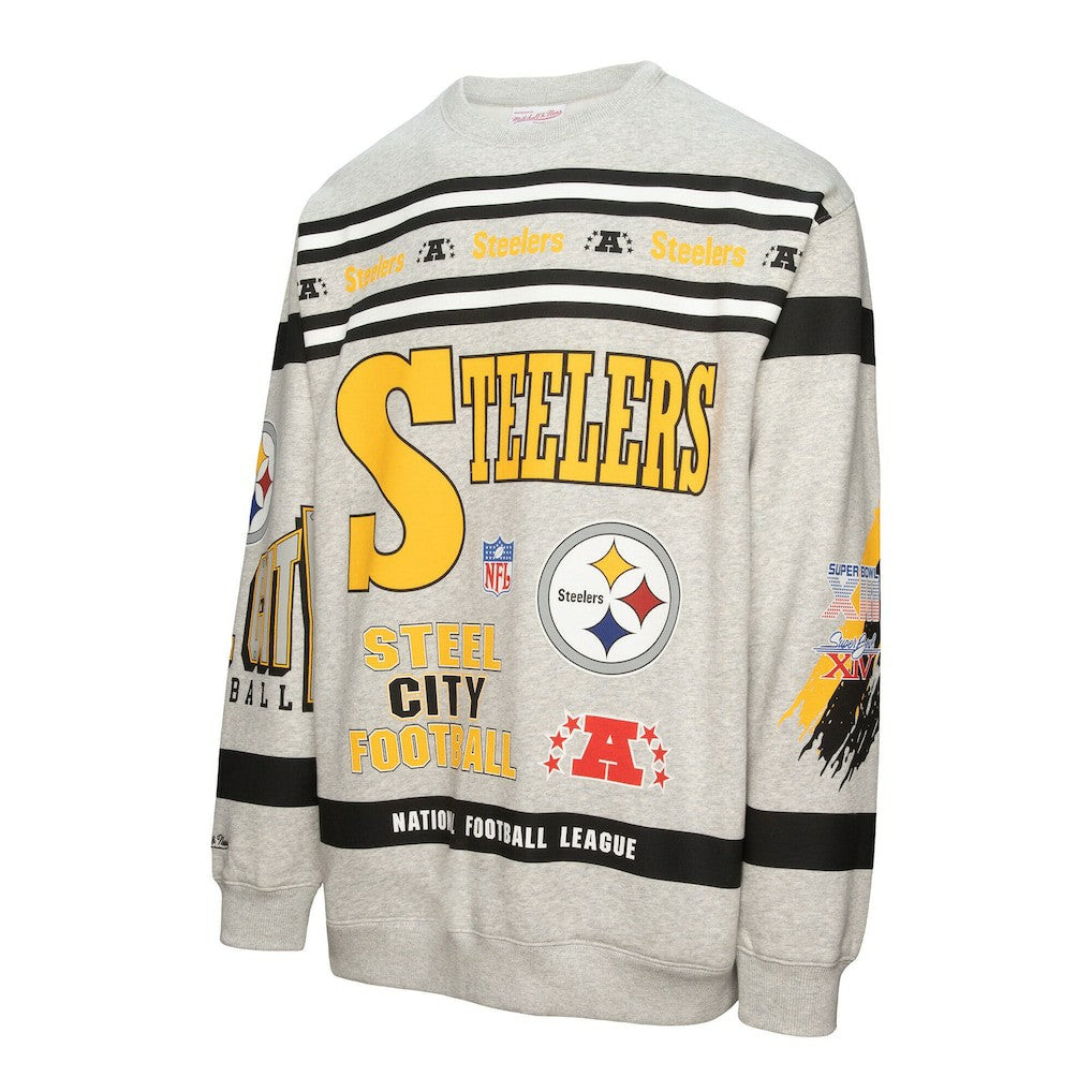 Pittsburgh Steelers All Over Print Vintage Fleece Crewneck Sweatshirt - Heather Gray outlet