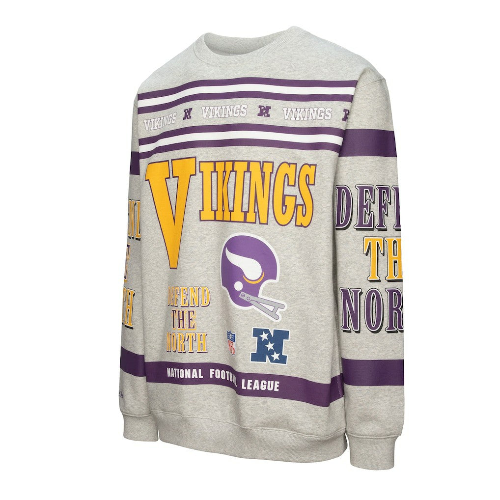 Minnesota Vikings All Over Print Vintage Fleece Crewneck Sweatshirt - Heather Gray cheap