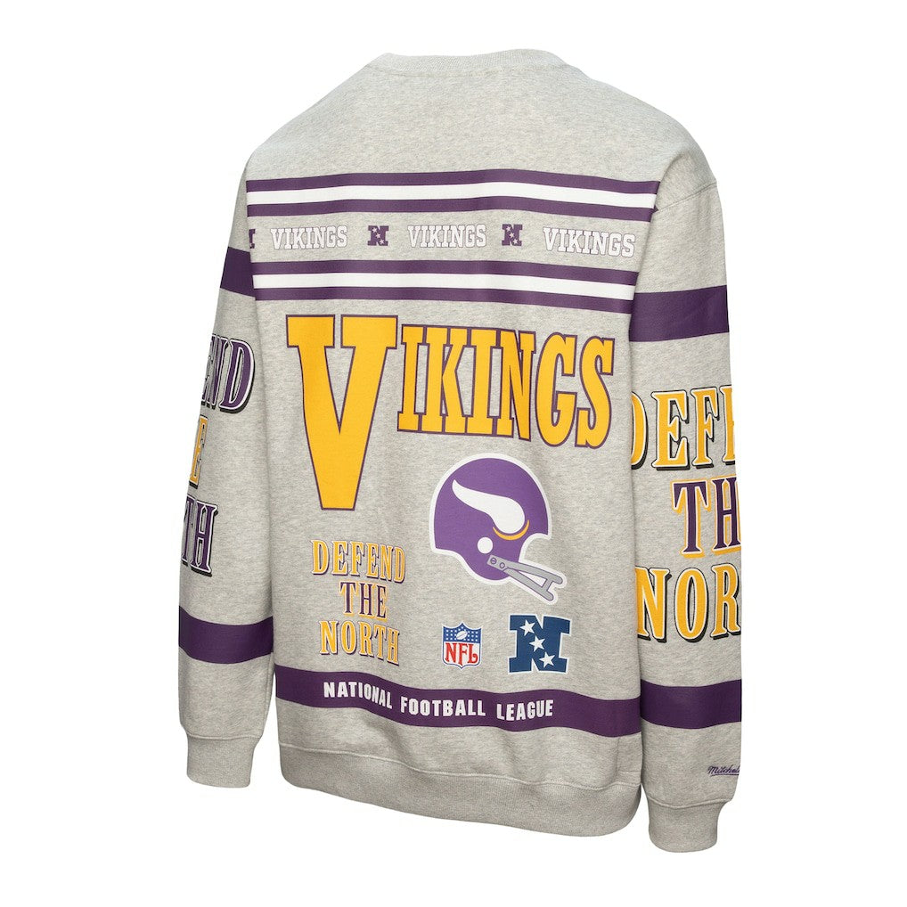 Minnesota Vikings All Over Print Vintage Fleece Crewneck Sweatshirt - Heather Gray cheap