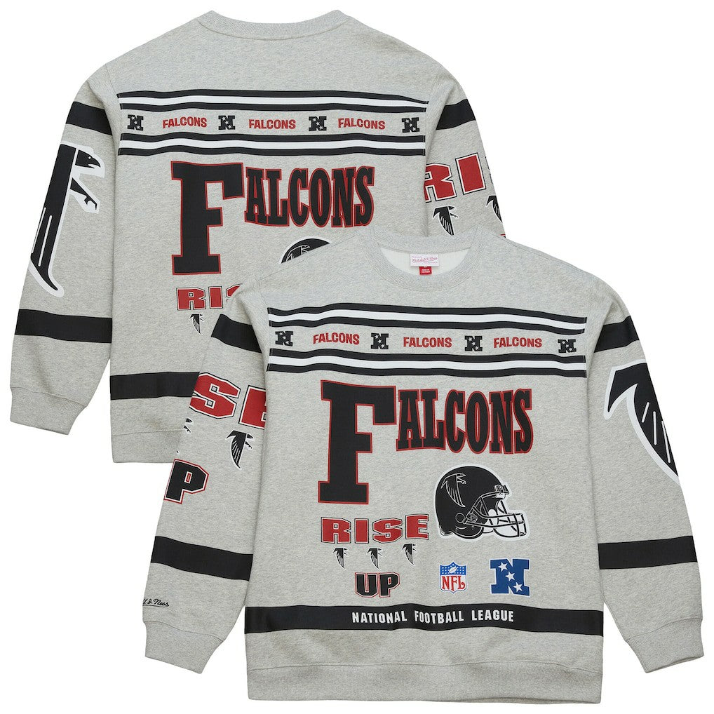 Atlanta Falcons All Over Print Vintage Fleece Crewneck Sweatshirt - Heather Gray online