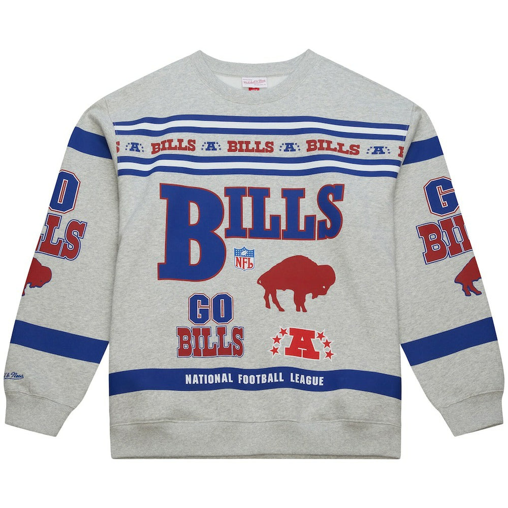 Buffalo Bills All Over Print Vintage Fleece Crewneck Sweatshirt - Heather Gray on sale