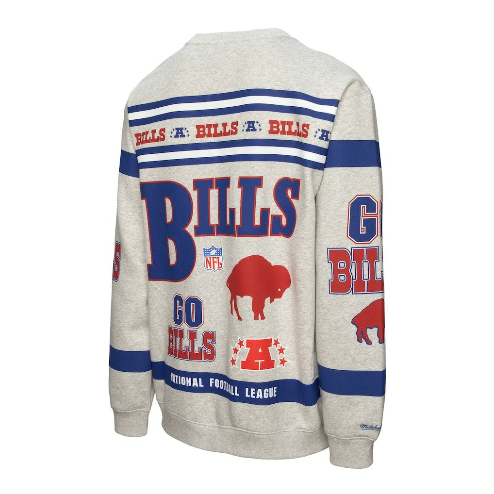 Buffalo Bills All Over Print Vintage Fleece Crewneck Sweatshirt - Heather Gray on sale