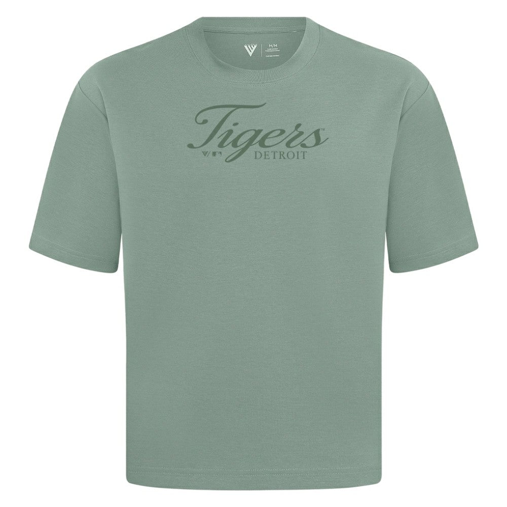 Detroit Tigers Levelwear Ethereal Oversized Luxe Signature Knit T-Shirt Green